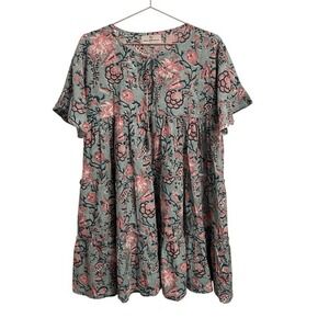 The Fox and the Mermaid Venice Blue Pink Floral Print Tiered Mini Dress M/L